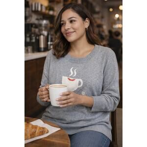 NWT Loft Outlet Gray Tight Knit Quar Sleeve Sweater Cup of Coffee Women's XS
